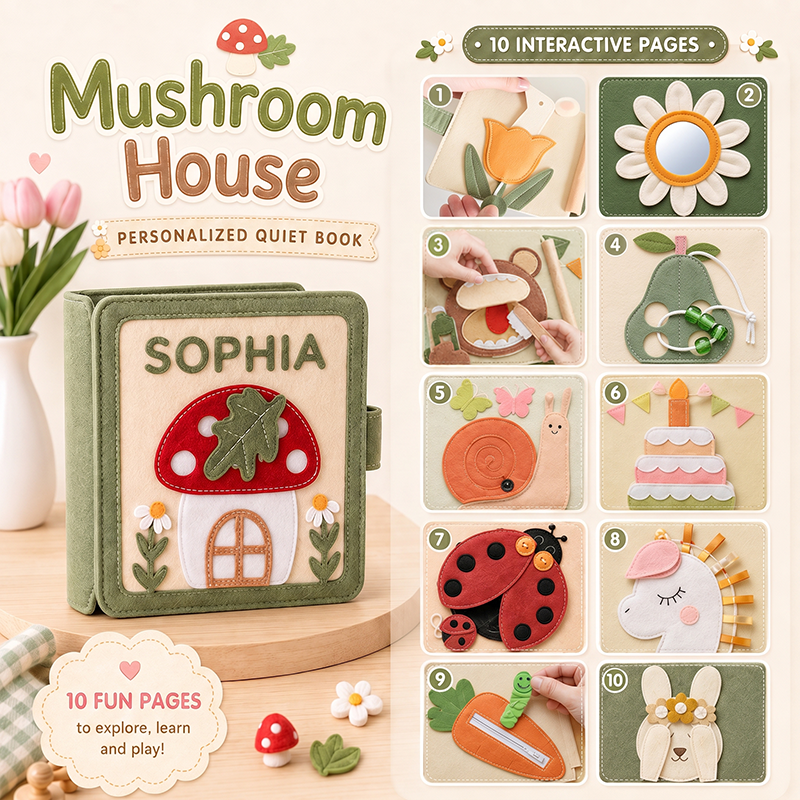 Personalized Kids Quiet Book – Custom Name 10-Page Interactive Activity Book with Multiple Themes