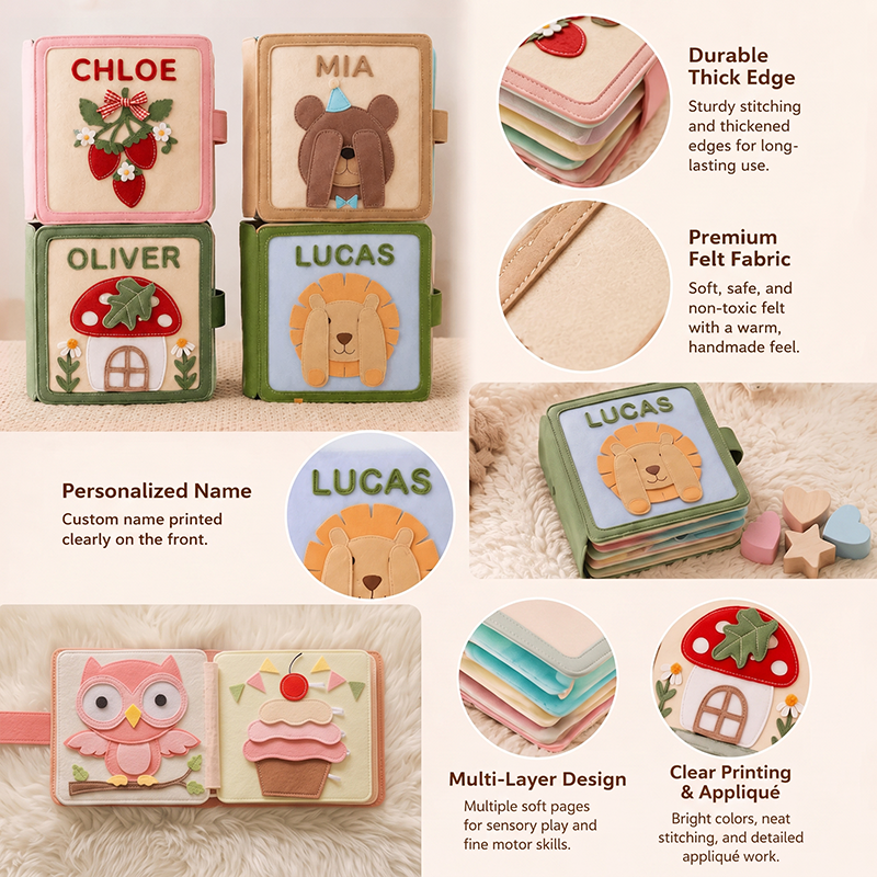 Personalized Kids Quiet Book – Custom Name 10-Page Interactive Activity Book with Multiple Themes