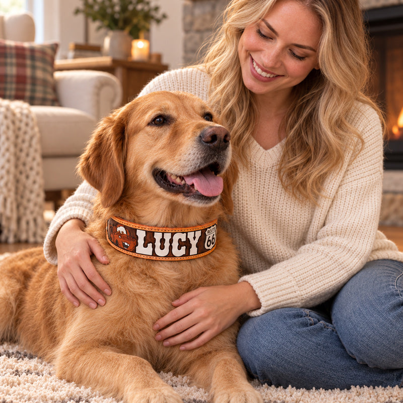 Personalized Vintage Tow Truck Wide Pet Collar