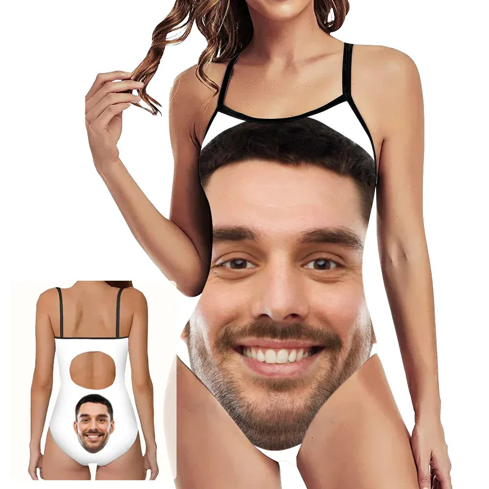 Personalized Funny Face One-Piece Swimsuit – Custom Photo Novelty Swimwear Gift