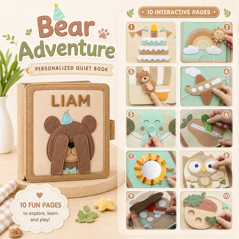 Personalized Kids Quiet Book – Custom Name 10-Page Interactive Activity Book with Multiple Themes