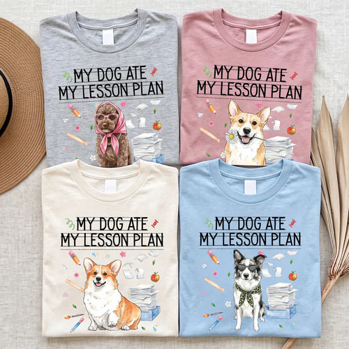 Personalized “My Dog Ate My Lesson Plan” Teacher T-Shirt – Custom Pet Photo Back-to-School Gift