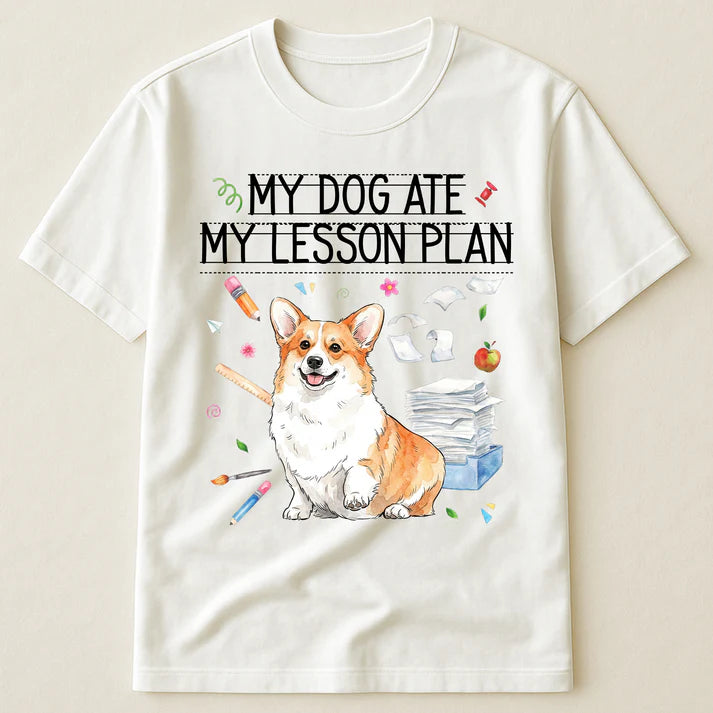 Personalized “My Dog Ate My Lesson Plan” Teacher T-Shirt – Custom Pet Photo Back-to-School Gift