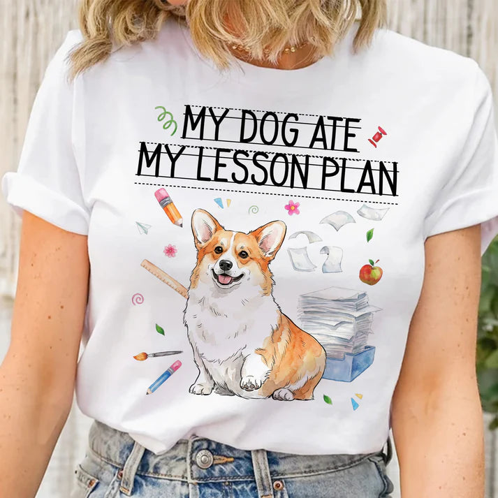 Personalized “My Dog Ate My Lesson Plan” Teacher T-Shirt – Custom Pet Photo Back-to-School Gift