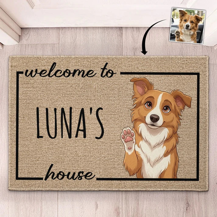 Personalized Pet Cartoon Welcome Doormat – Custom Pet Photo & Name House Mat