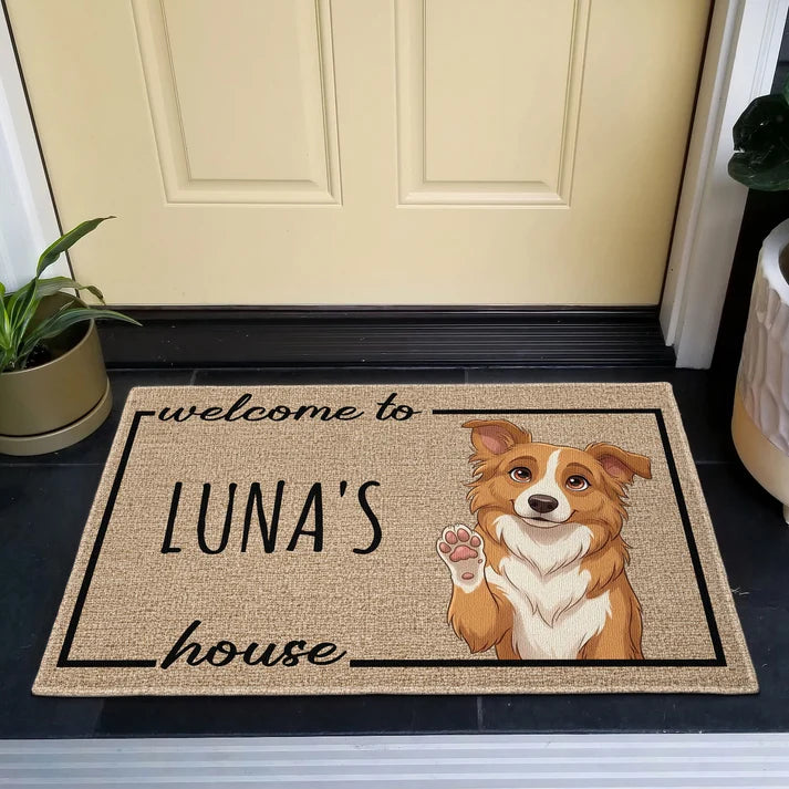Personalized Pet Cartoon Welcome Doormat – Custom Pet Photo & Name House Mat