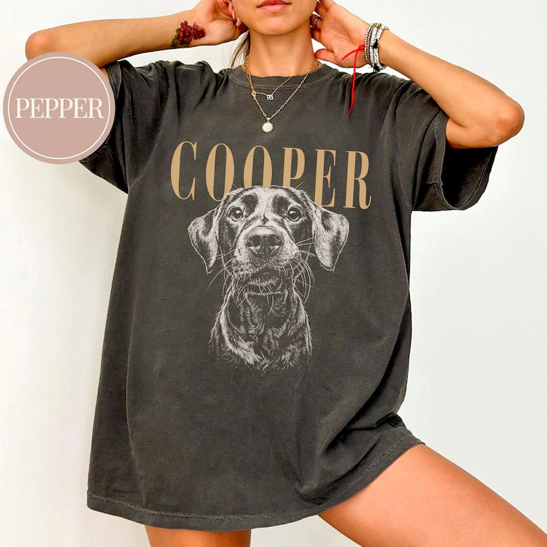 Personalized Pet Portrait T-Shirt – Custom Pet Photo & Name Shirt for Dog Moms, Dog Dads & Pet Lovers