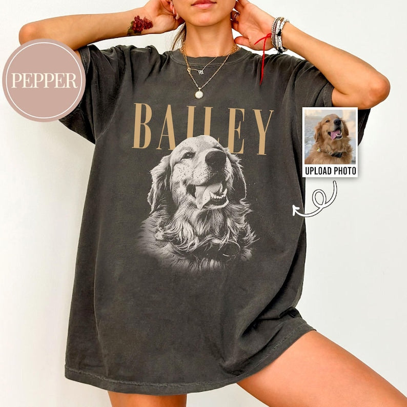 Personalized Pet Portrait T-Shirt – Custom Pet Photo & Name Shirt for Dog Moms, Dog Dads & Pet Lovers
