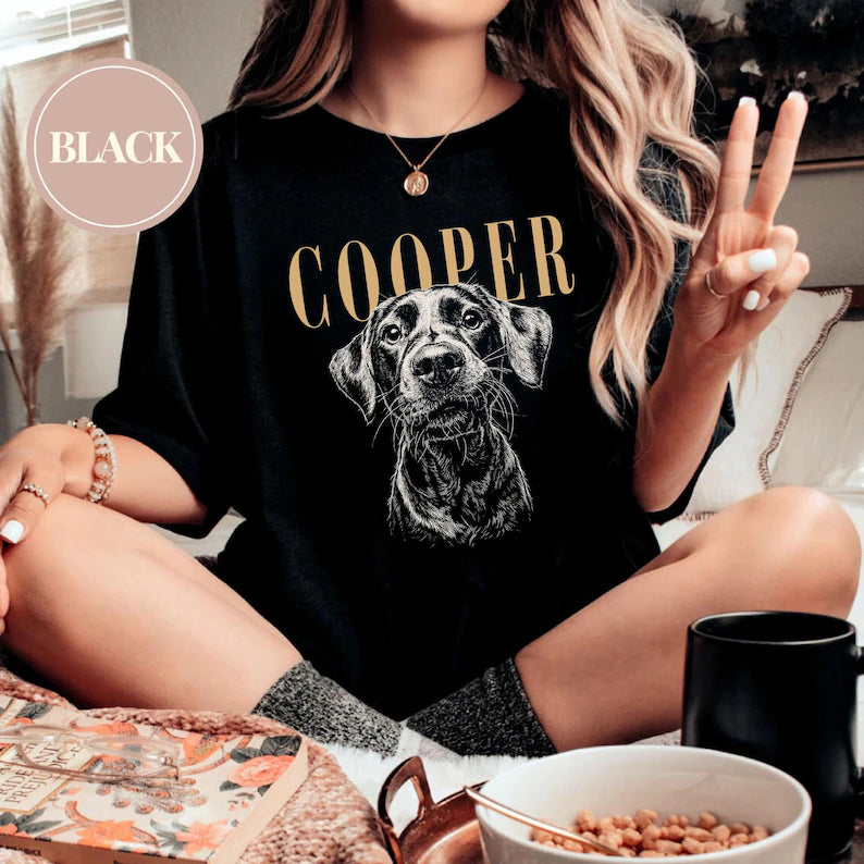 Personalized Pet Portrait T-Shirt – Custom Pet Photo & Name Shirt for Dog Moms, Dog Dads & Pet Lovers