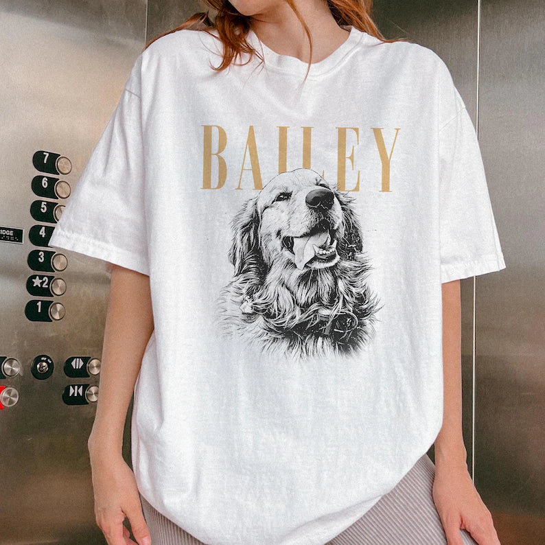 Personalized Pet Portrait T-Shirt – Custom Pet Photo & Name Shirt for Dog Moms, Dog Dads & Pet Lovers