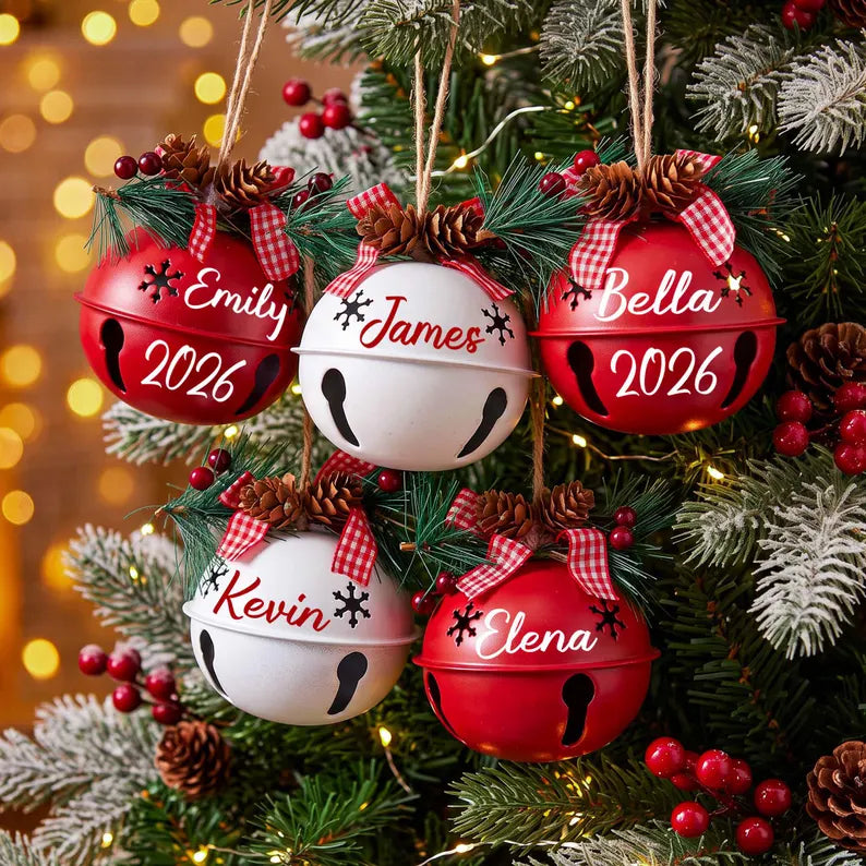 Personalized Christmas Jingle Bell Ornament – Custom Name & Year Holiday Tree Decoration