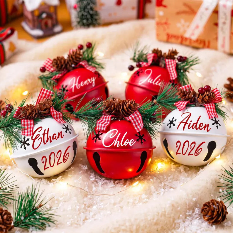 Personalized Christmas Jingle Bell Ornament – Custom Name & Year Holiday Tree Decoration